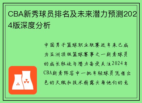 CBA新秀球员排名及未来潜力预测2024版深度分析